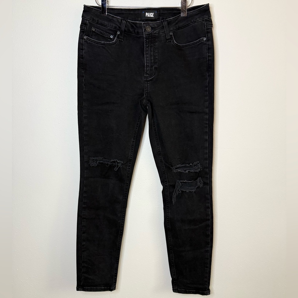 PAIGE Margot Ankle Skinny Jeans Black Distressed Stretch Denim 30
